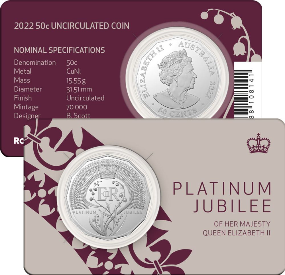 2022 Platinum Jubilee 50 Cent coin in card