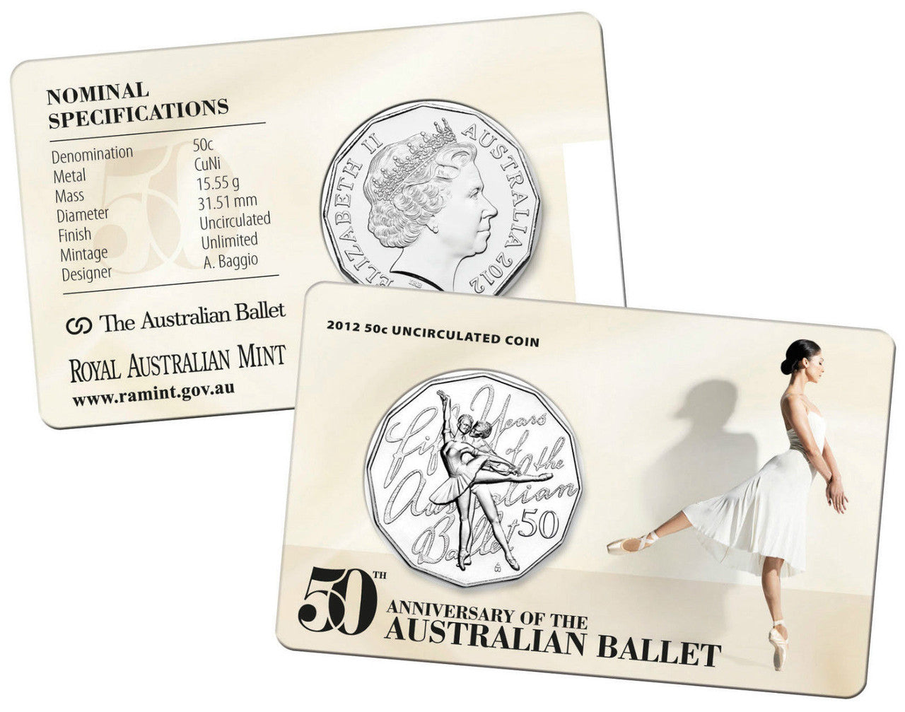 2012 50th Anniversary of Australian Ballet - 50 Cent coin in card