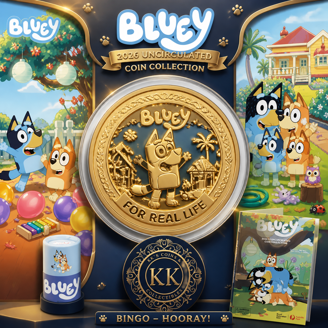 2026 $2 Bluey 5 Coin Folder and tube set + Bluey & Bingo Till Coins.