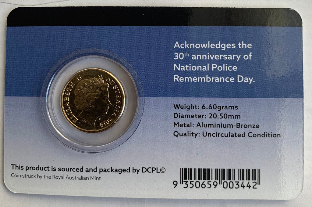 2019 National Police Remembrance Day $2 Coin in card