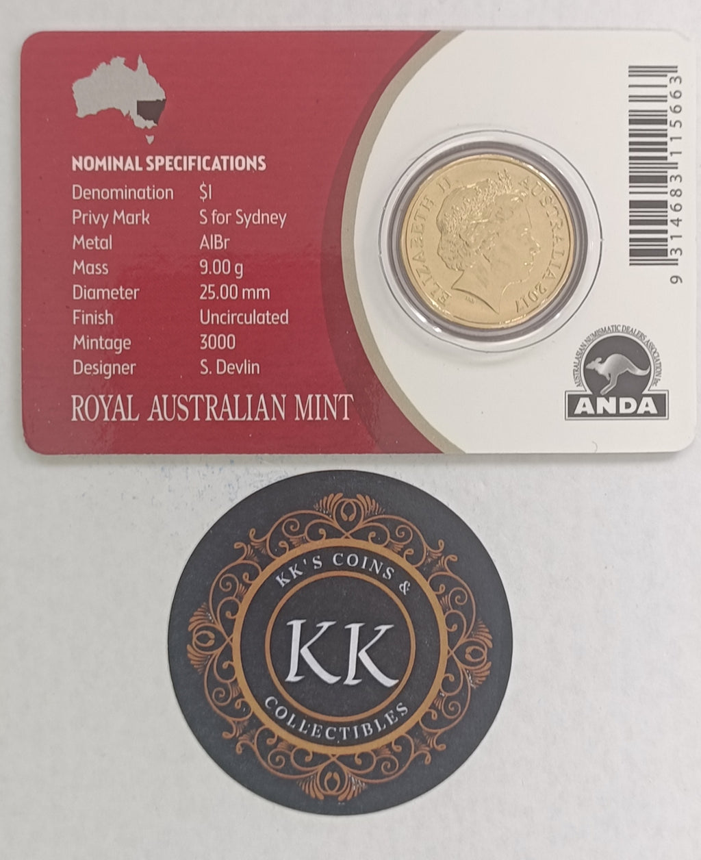 2017 $1 ANDA Sydney Mob of Roos 'S' Privy Mark Uncirculated Coin ANDA Sydney show.