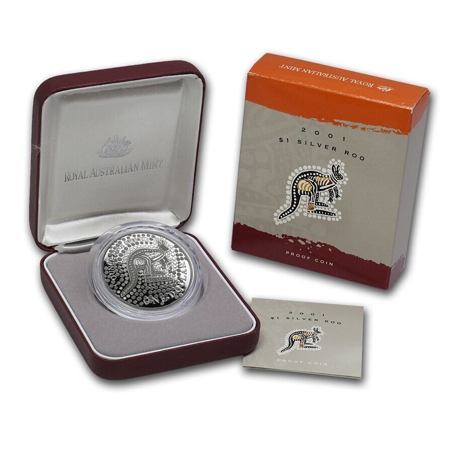 2001 Silver 1 Dollar Proof Coin Kangaroo Aboriginal Dreaming