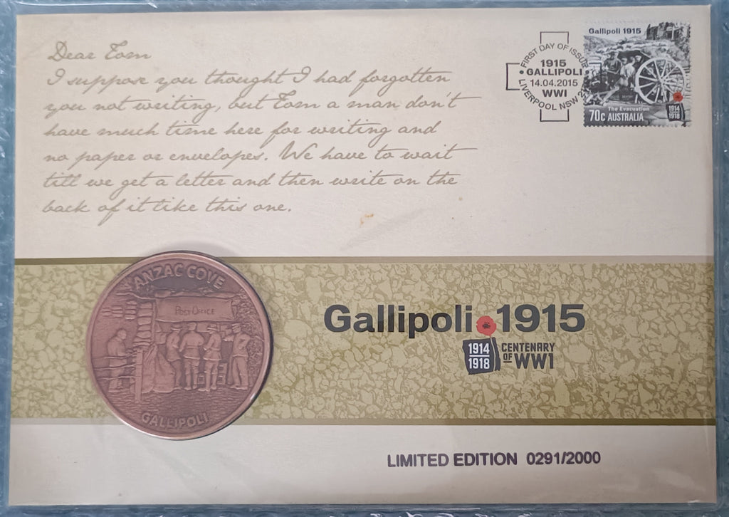 2015 Gallipoli 1915 Centenary of WWI Stamp and Medallion Cover
