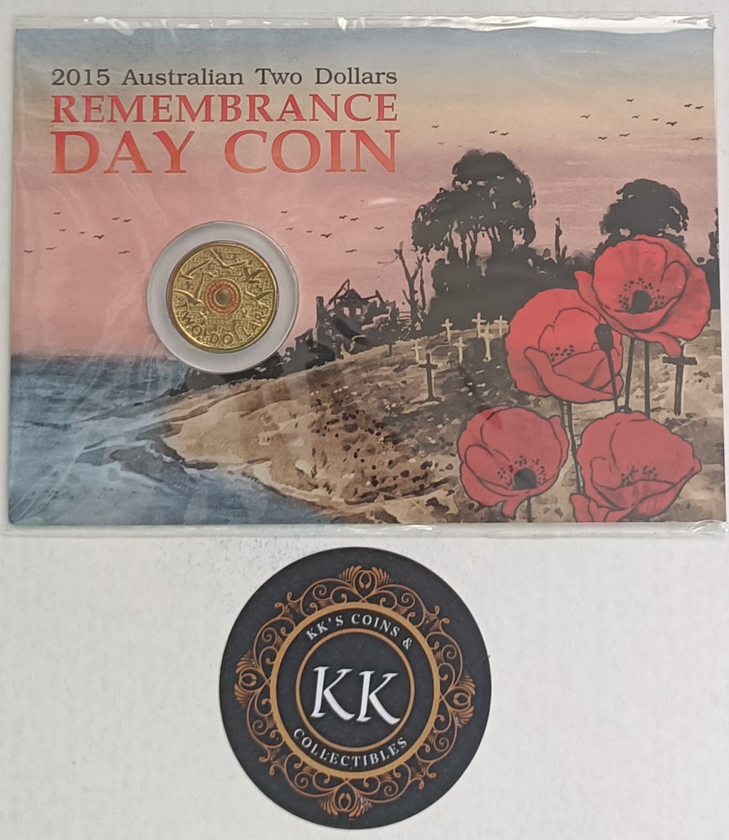 2015 $2 Flanders Fields Remembrance Coloured Uncirculated Coin on Card