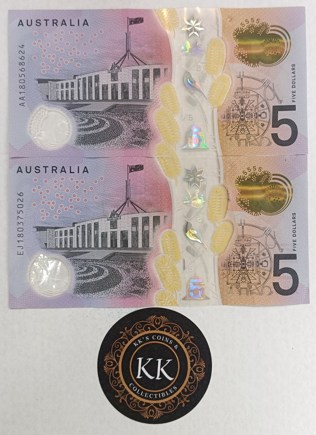 2018 Australia $5 First and Last Prefix Banknotes