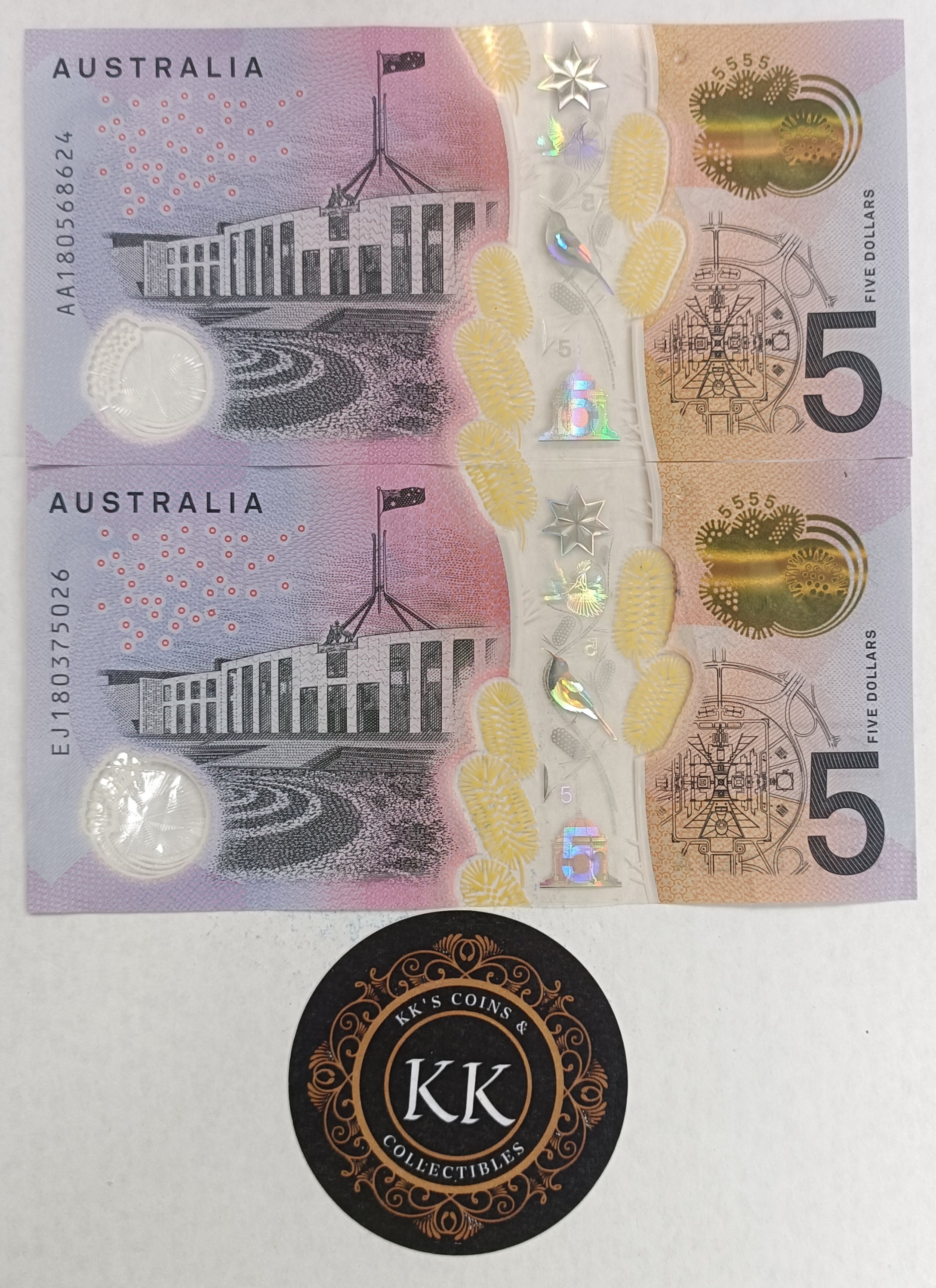 2018 Australia $5 First and Last Prefix Banknotes