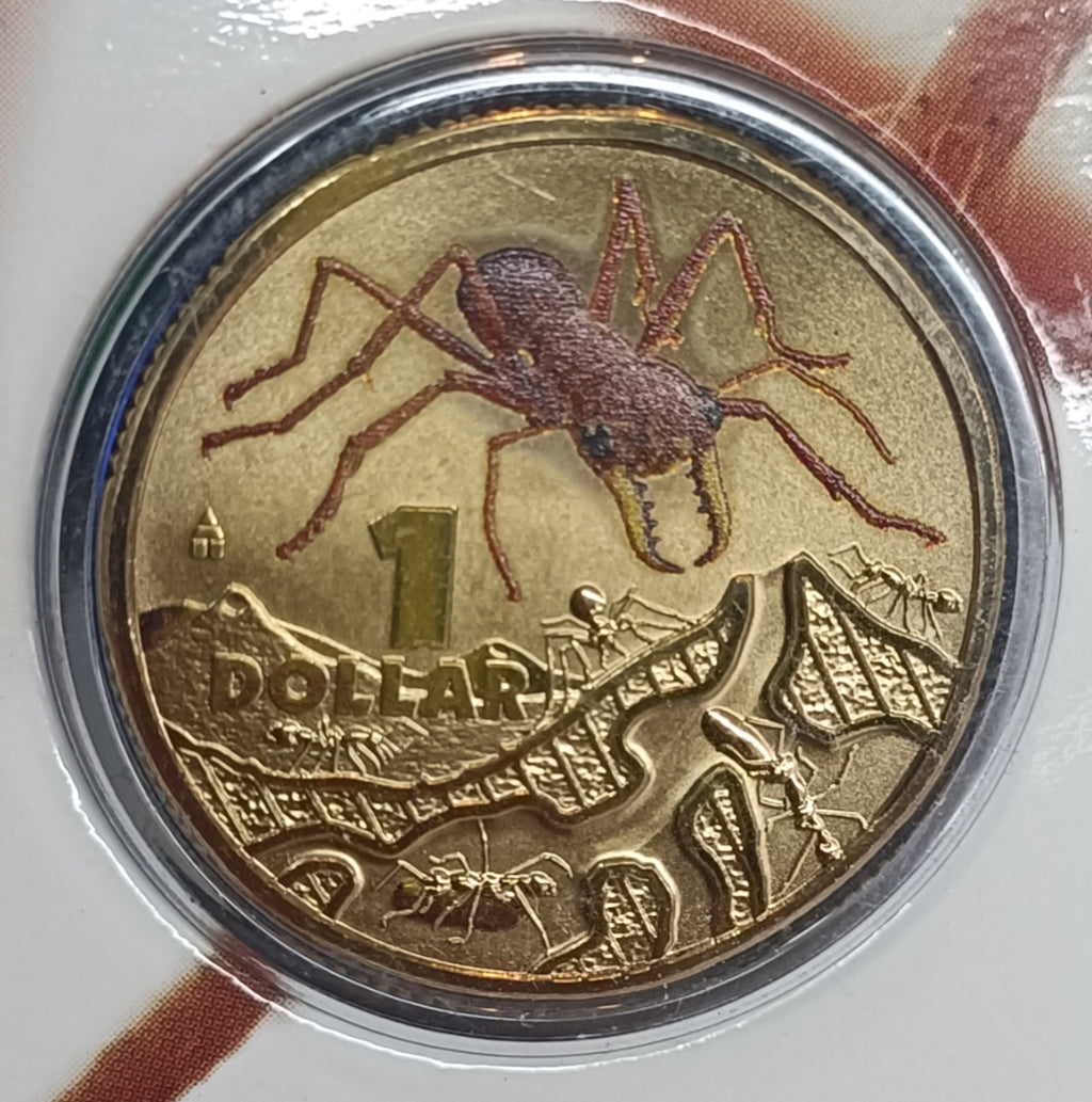 2014 $1 Bright Bugs - Red Bull Ant Uncirculated Coin on Card