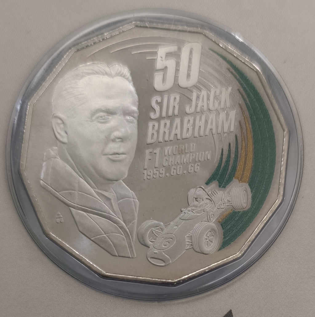2017 50 Cents Sir Jack Brabham Uncirculated Australian Decimal Coin on Card