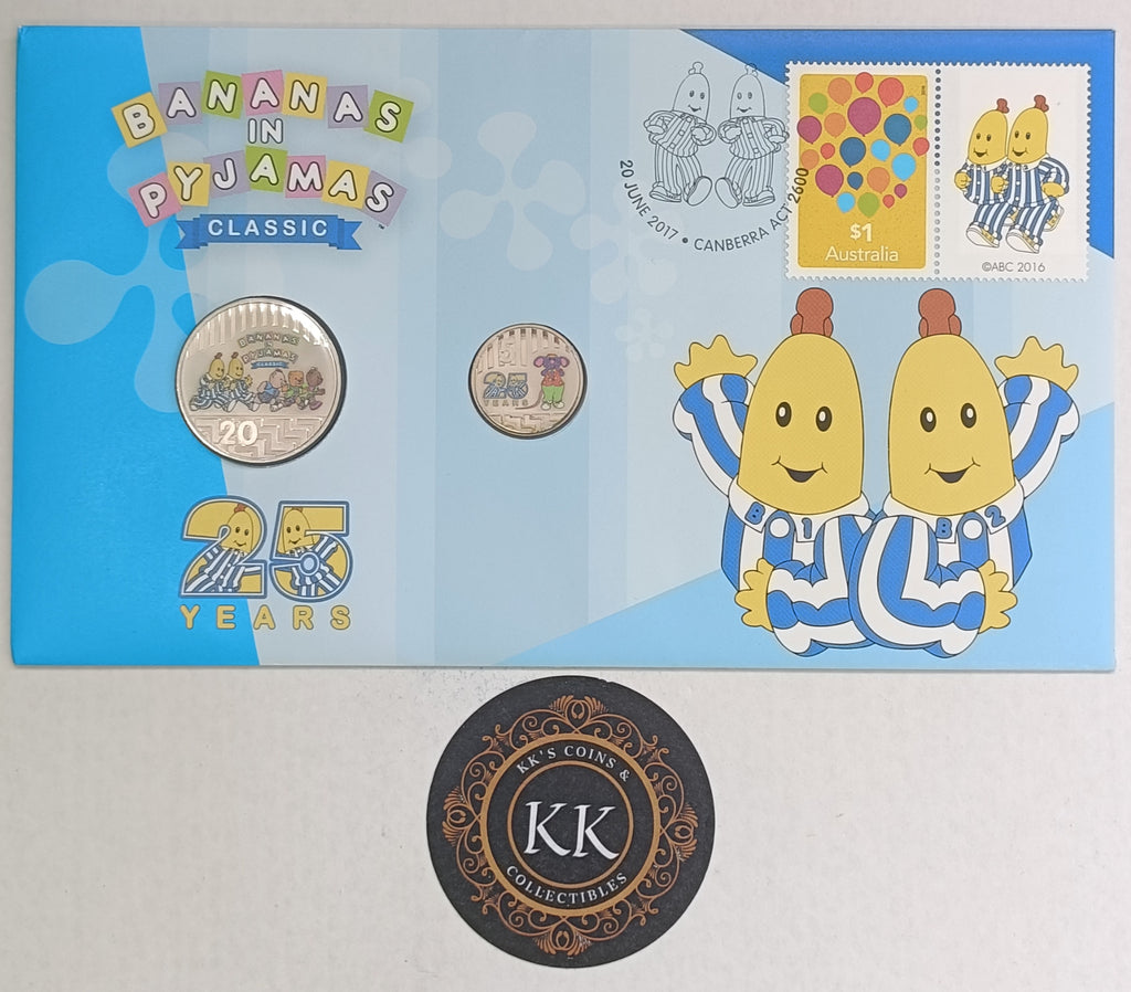 2017 Bananas in Pyjamas 25th Anniversary 20c and 5c Coloured Coin Philatelic Numismatic Cover (PNC)