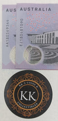 2018 Australia $5 First and Last Prefix Banknotes AA & EJ