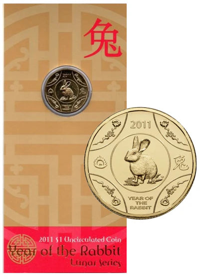2011 $1, 1 Dollar Lunar Year of the Rabbit Uncirculated Coin on Card