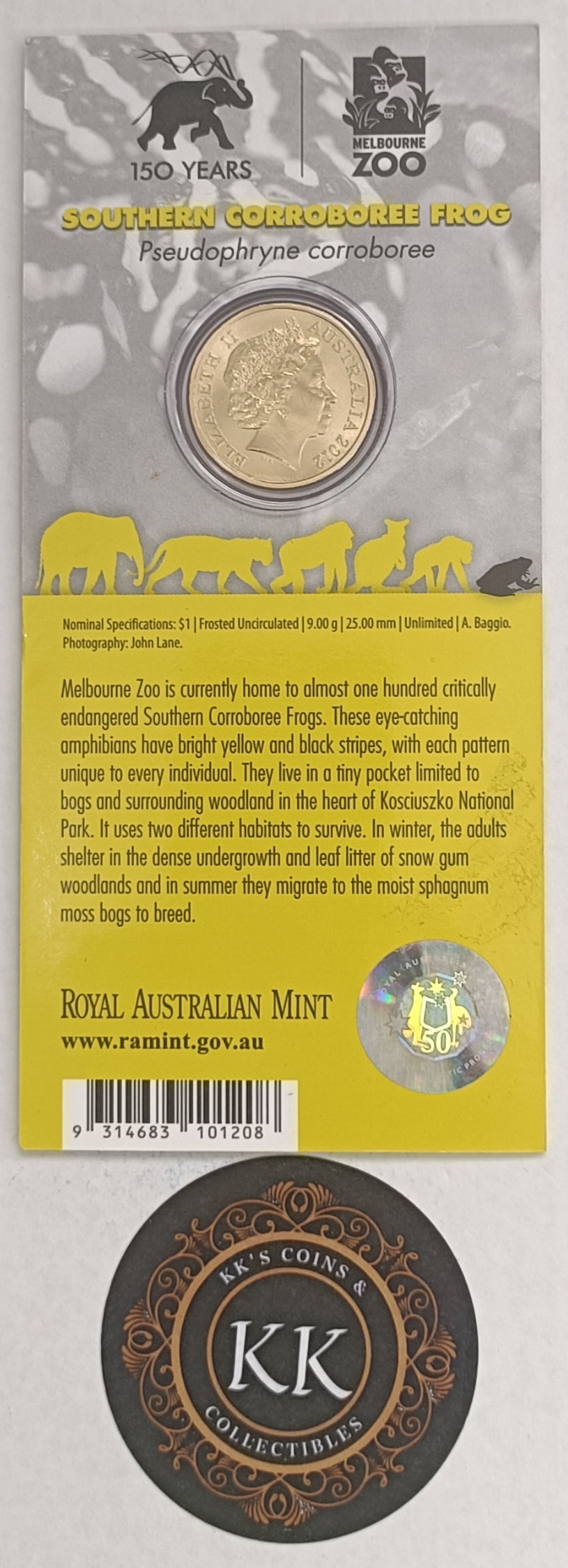 2012 $1 Animals of The Zoo - Southern Corroboree Frog Uncirculated Coin on Card