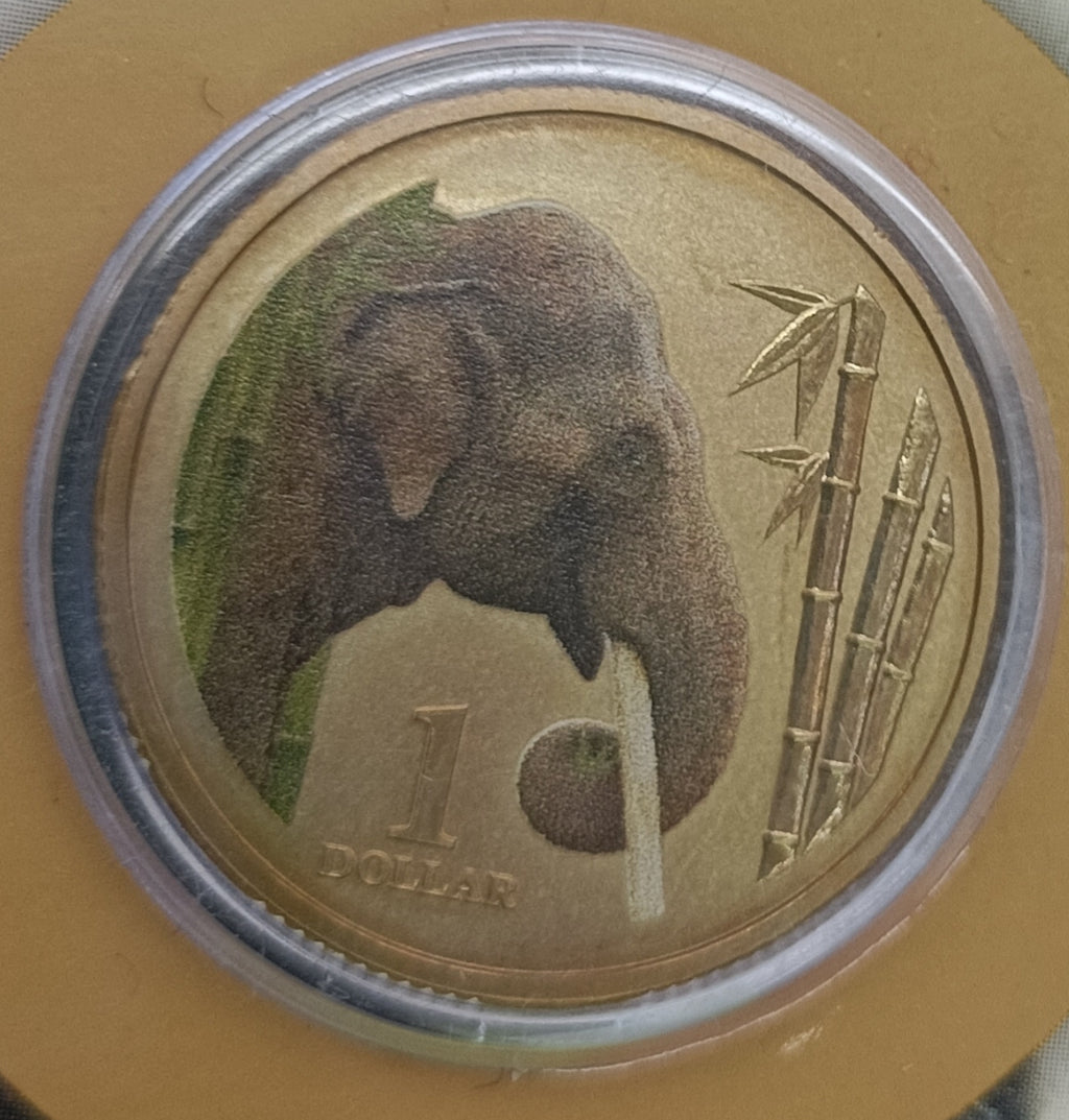 2012 $1 Animals of The Zoo - Asian Elephant Uncirculated Coin on Card
