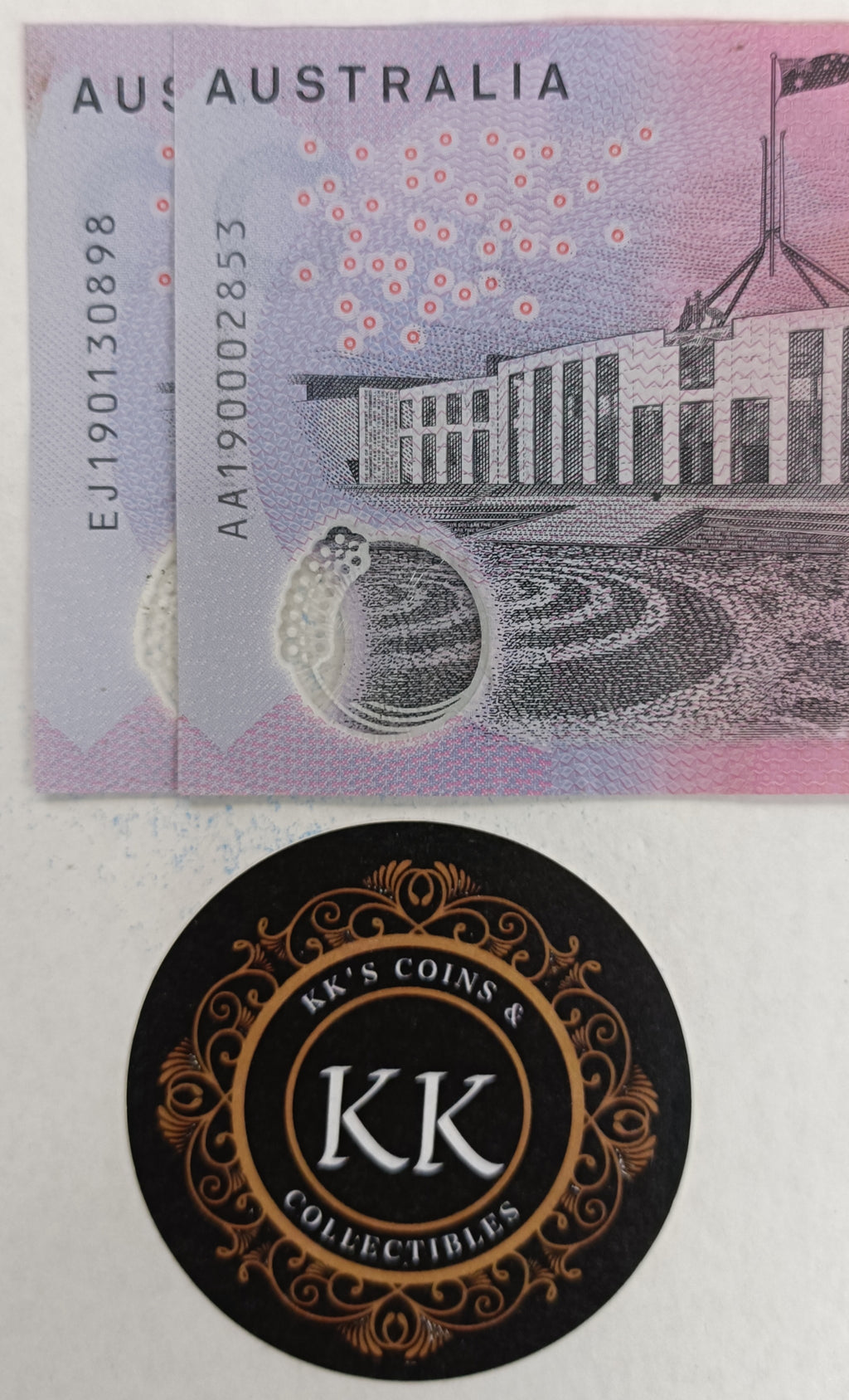 2019 Australia $5 First and Last Prefix Banknotes AA & EA