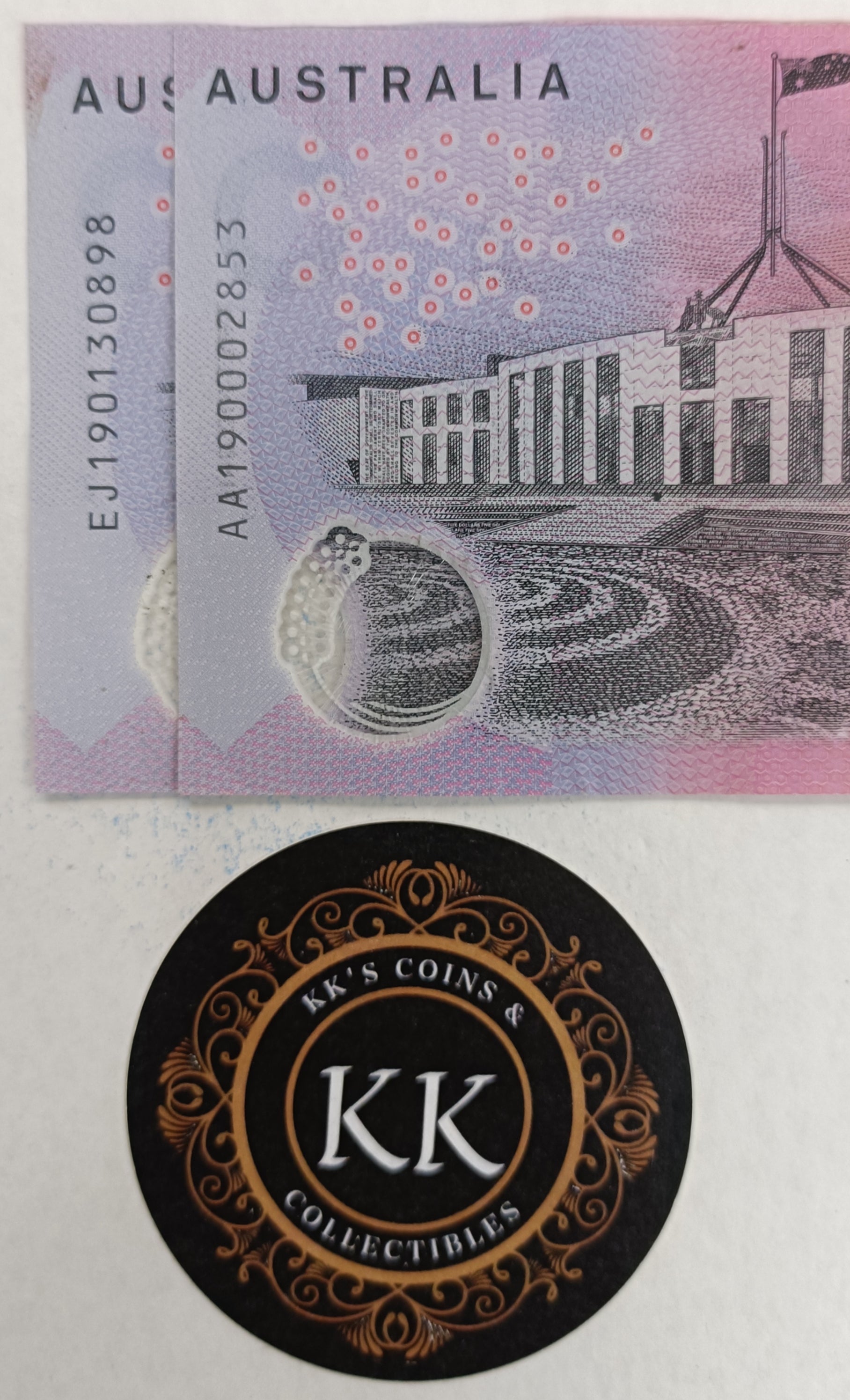2019 Australia $5 First and Last Prefix Banknotes AA & EA