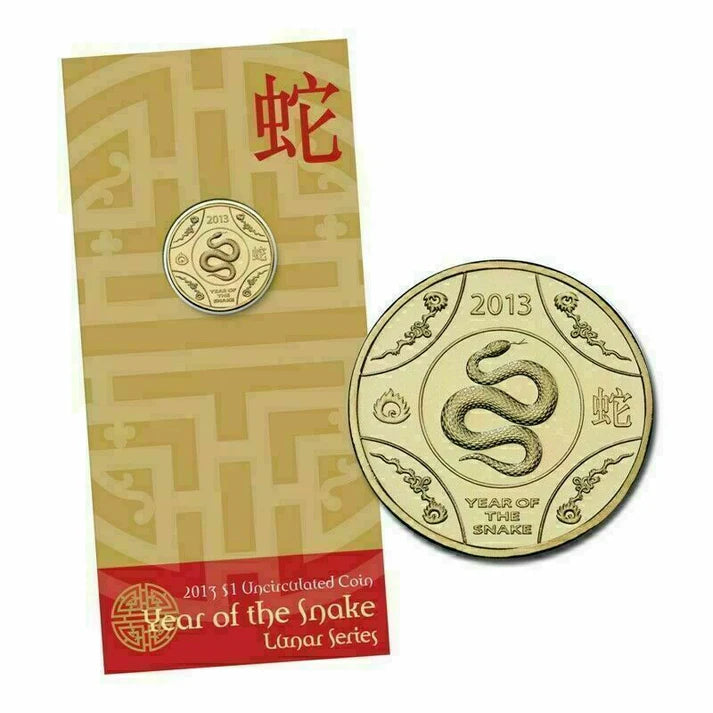 2013 $1, 1 Dollar Lunar Year of the Snake Uncirculated Coin on Card