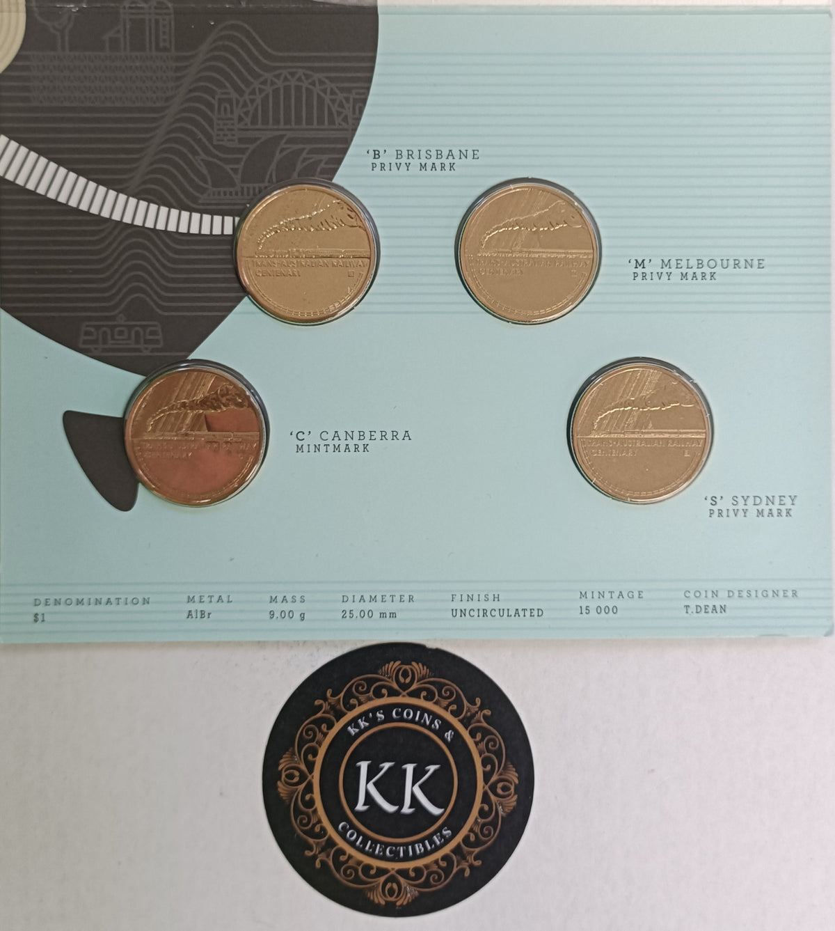 2017 One Dollar ($1) Trans-Australian Railway  4 Coin Mintmark Set CBMS