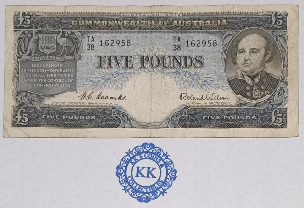 1954 £5 Coombs/Wilson Five Pound Commonwealth Bank of Australia TA38 162958