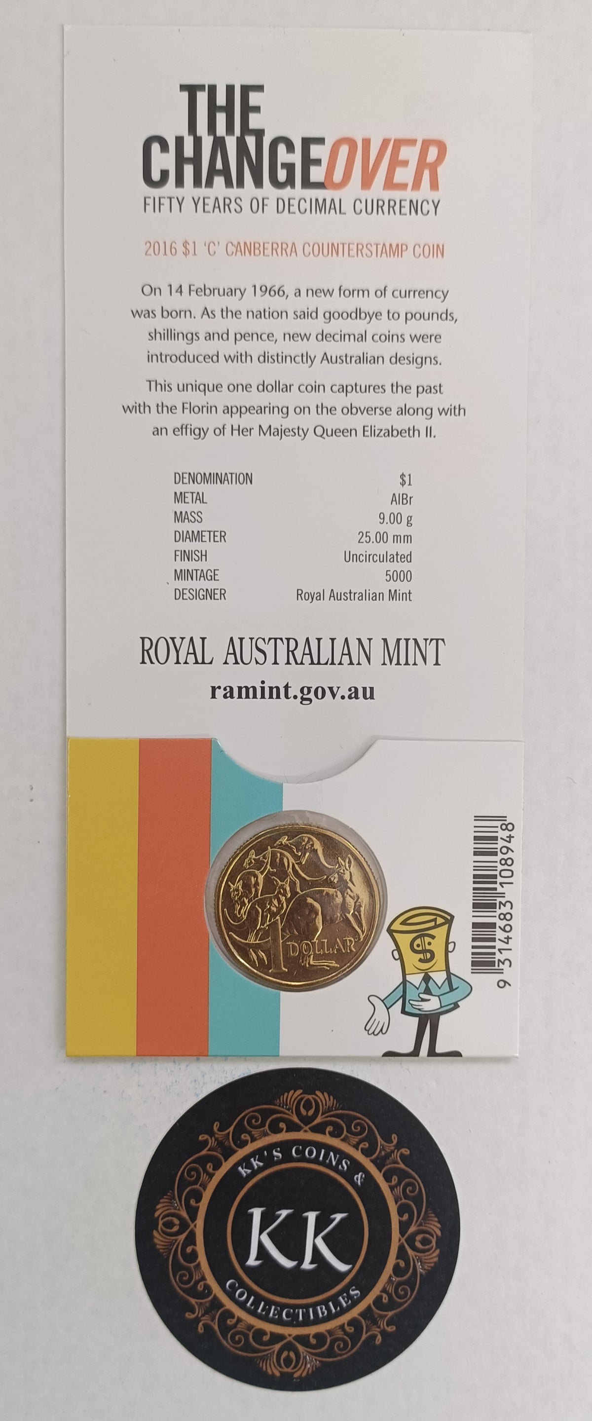 2016 Enlighten Festival 'C' Canberra Counterstamp One Dollar ($1) Uncirculated Australian Decimal Coin