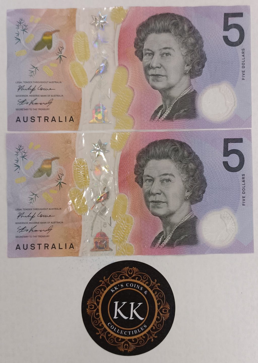 2019 Australia $5 First and Last Prefix Banknotes AA & EA