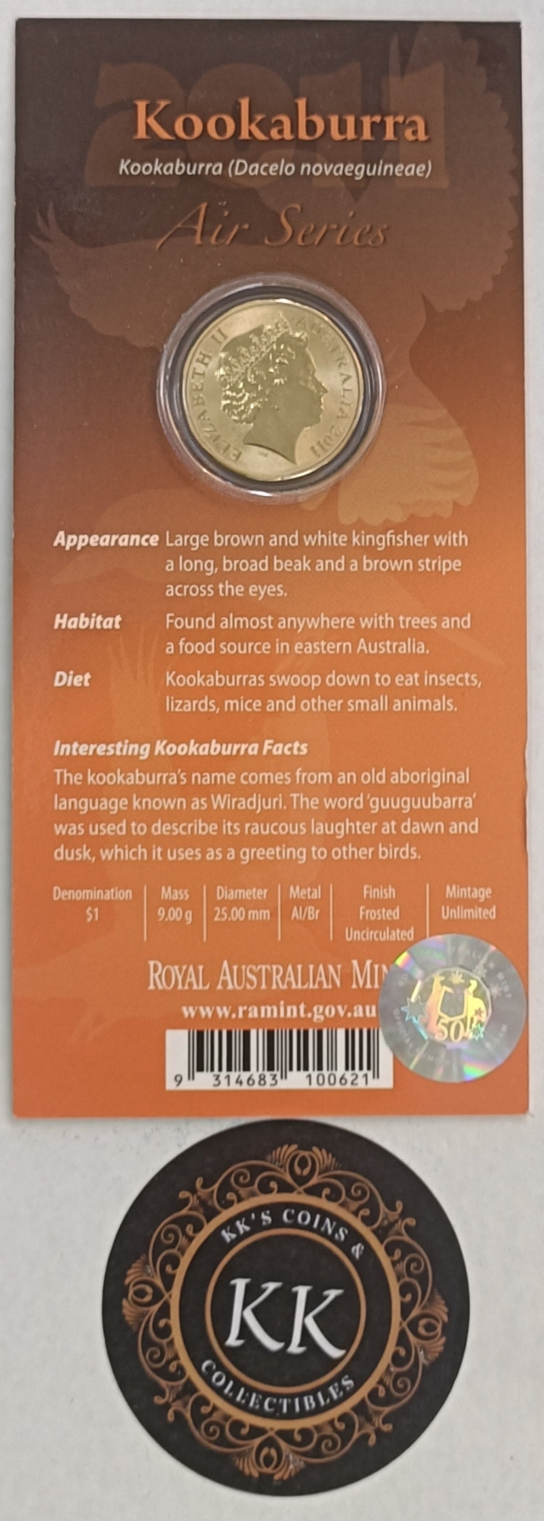 2011 $1 Air Series - Kookaburra Uncirculated Coin on Card