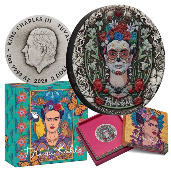 2024 2 Oz Frida Kahlo Silver Antiqued Coloured Coin