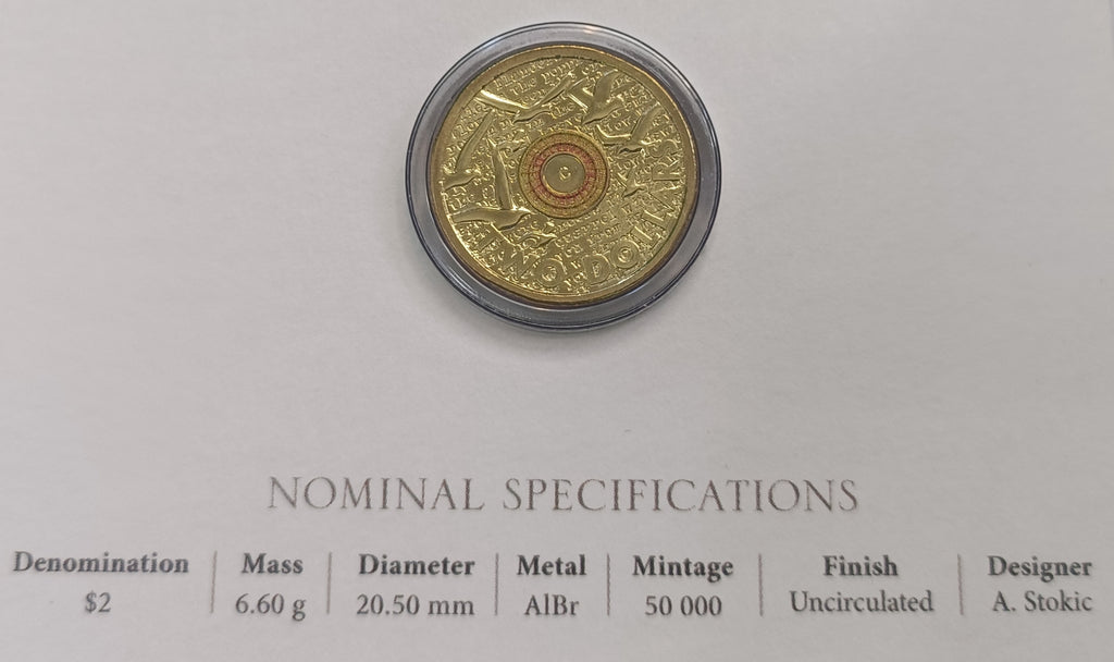 2015 $2 ‘C’ Mintmark Remembrance Orange Flanders Field Uncirculated Coin in Folder