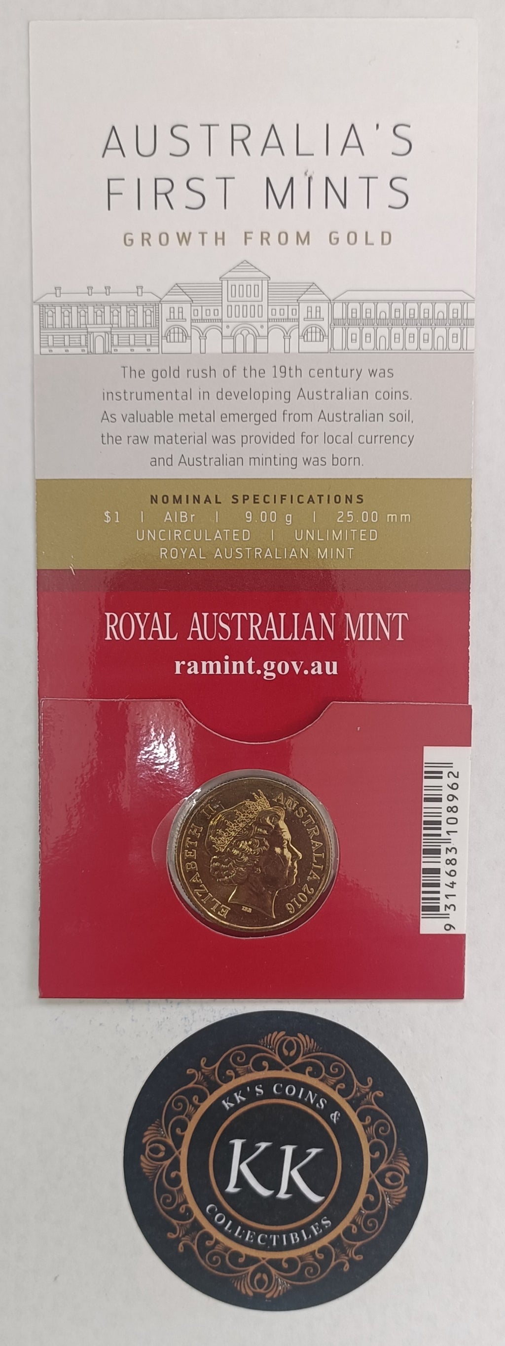 2016 $1 Australia's First Mints 'B' Mint Mark Uncirculated Coin