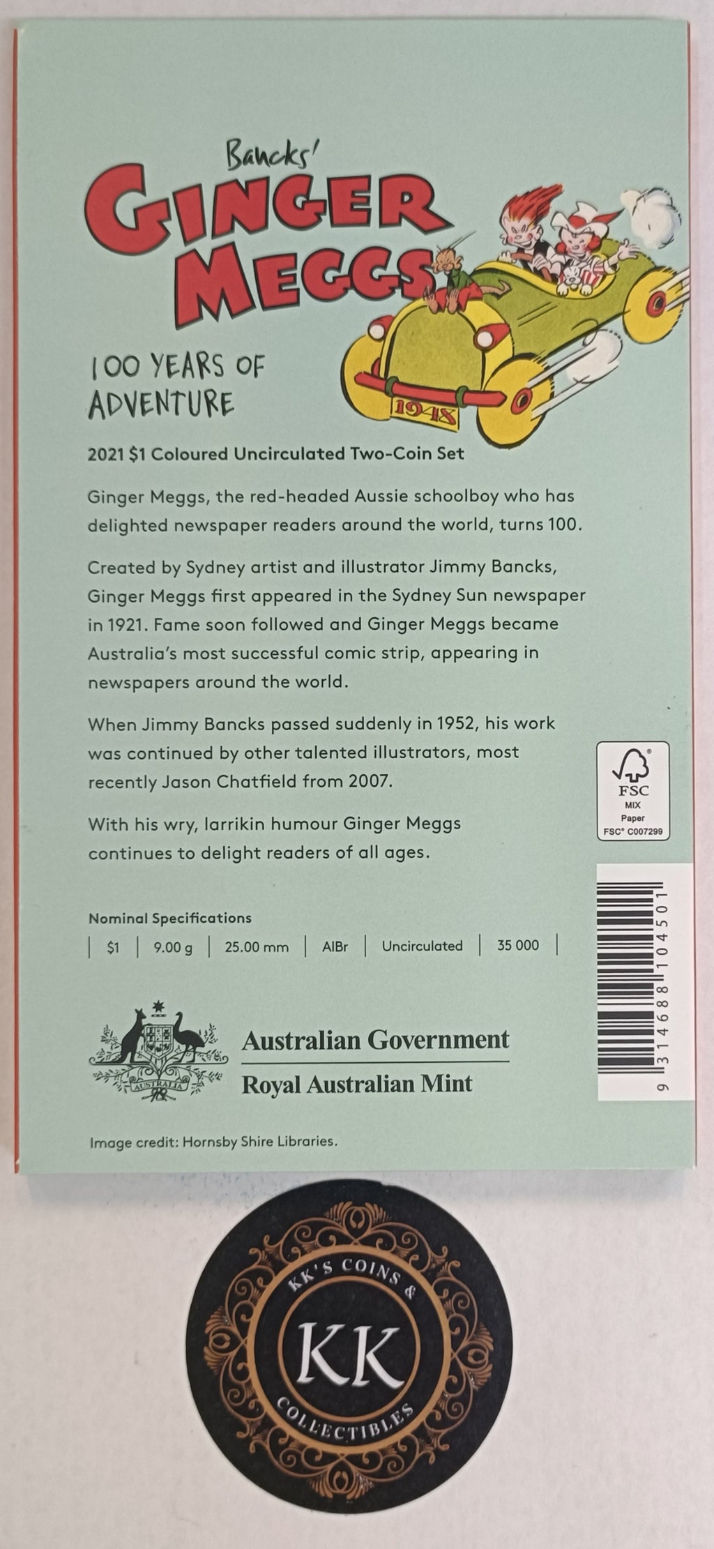 2021 $1 Centenary of Ginger Meggs Coloured Uncirculated Two-Coin Set