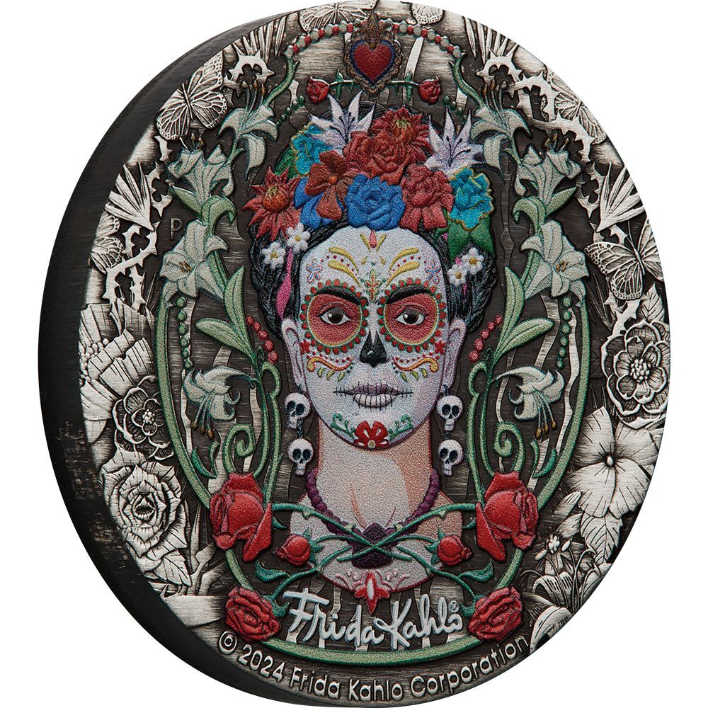 2024 2 Oz Frida Kahlo Silver Antiqued Coloured Coin