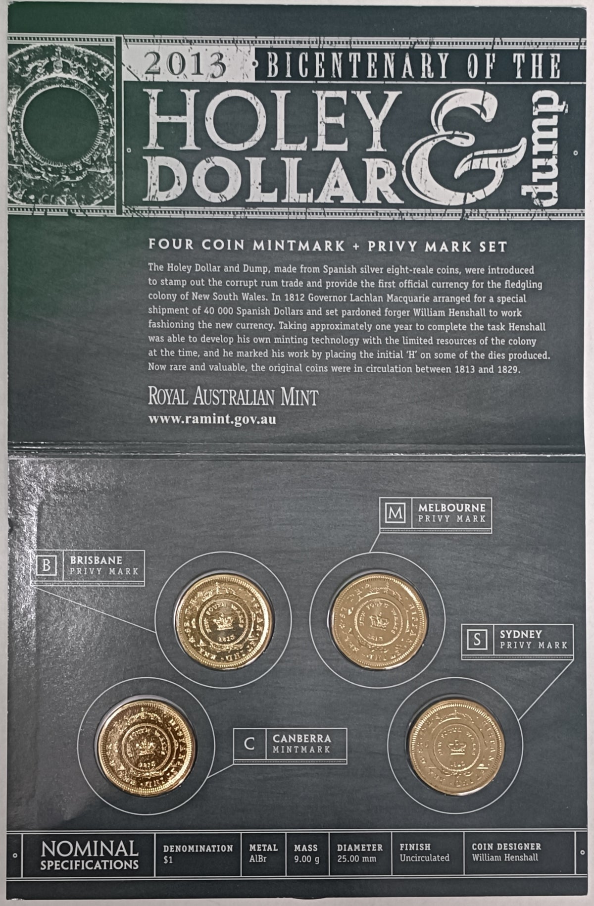 2013 Bicentenary of Holey Dollar & Dump 4x Coin Mintmark Set CBMS