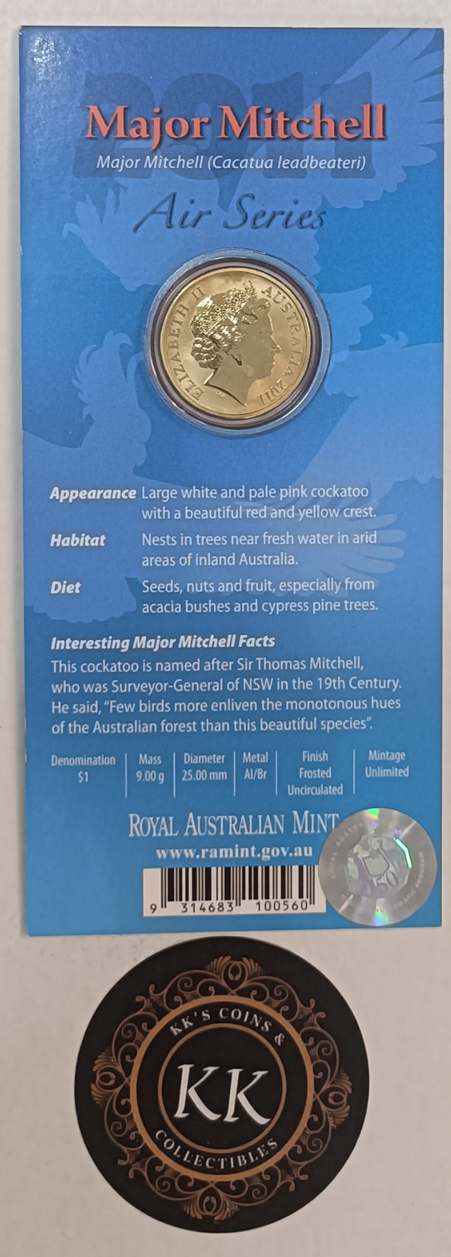 2011 $1 Air Series - Major Mitchell Uncirculated Coin on Card