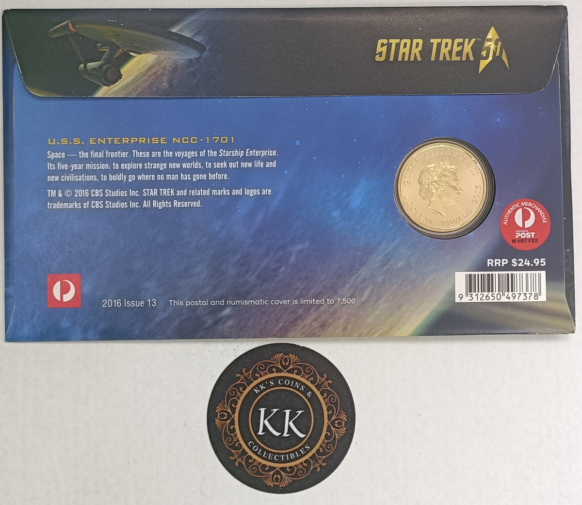 2016 $1 PNC - Star Trek: The Original Series U.S.S. Enterprise NCC-1701 $1 Stamp and Coin Cover (PNC)