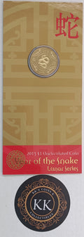 2013 $1, 1 Dollar Lunar Year of the Snake Uncirculated Coin on Card