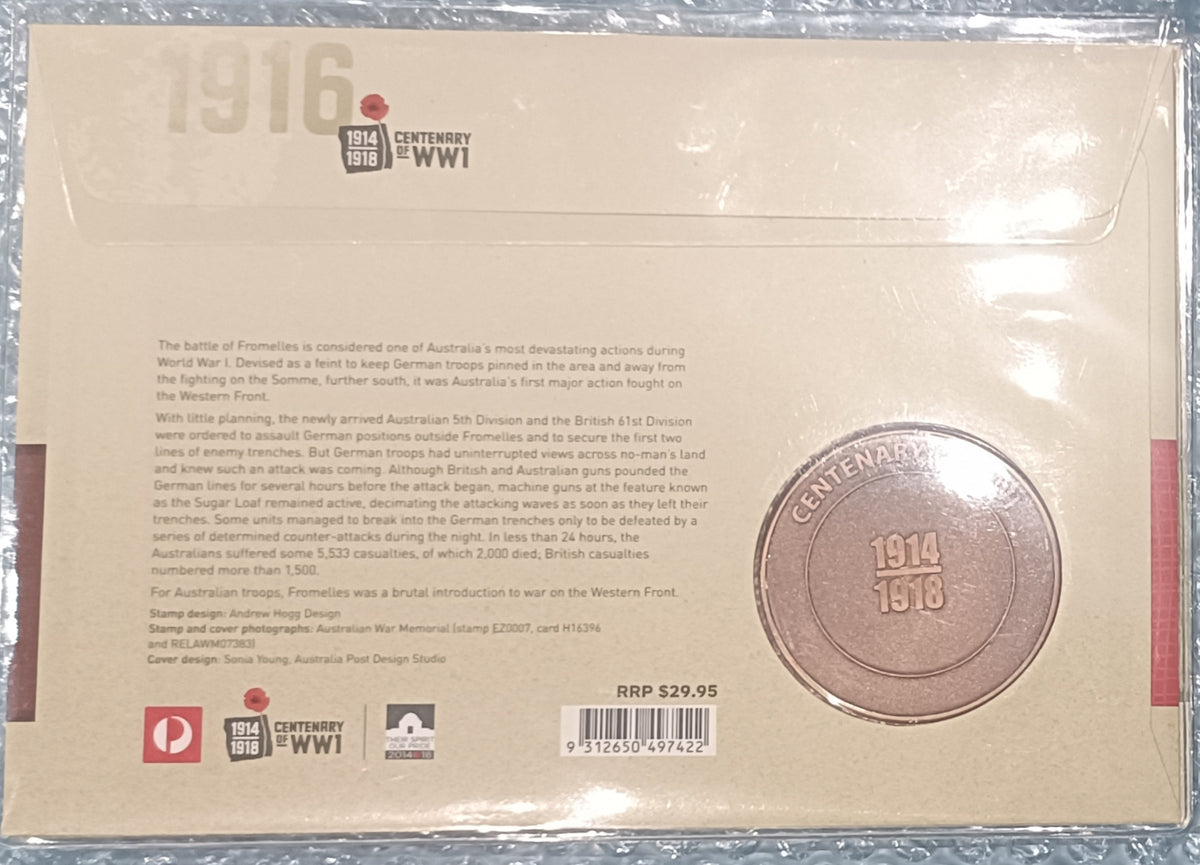 2016 Battle of Fromelles 1916 Stamp and Medallion Cover