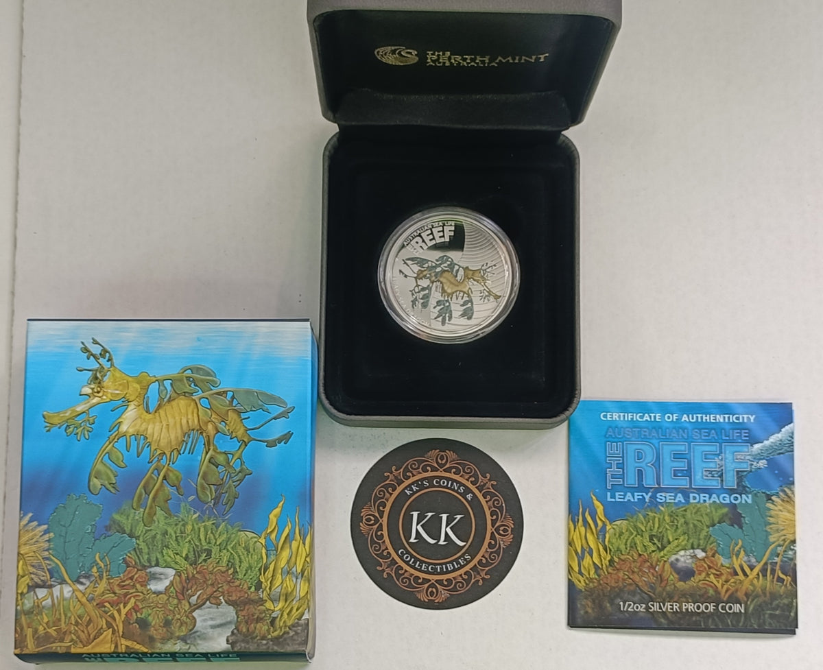 2009 50c Australian Sea Life The Reef - Leafy Sea Dragon - 1/2oz Silver Coloured Proof Coin