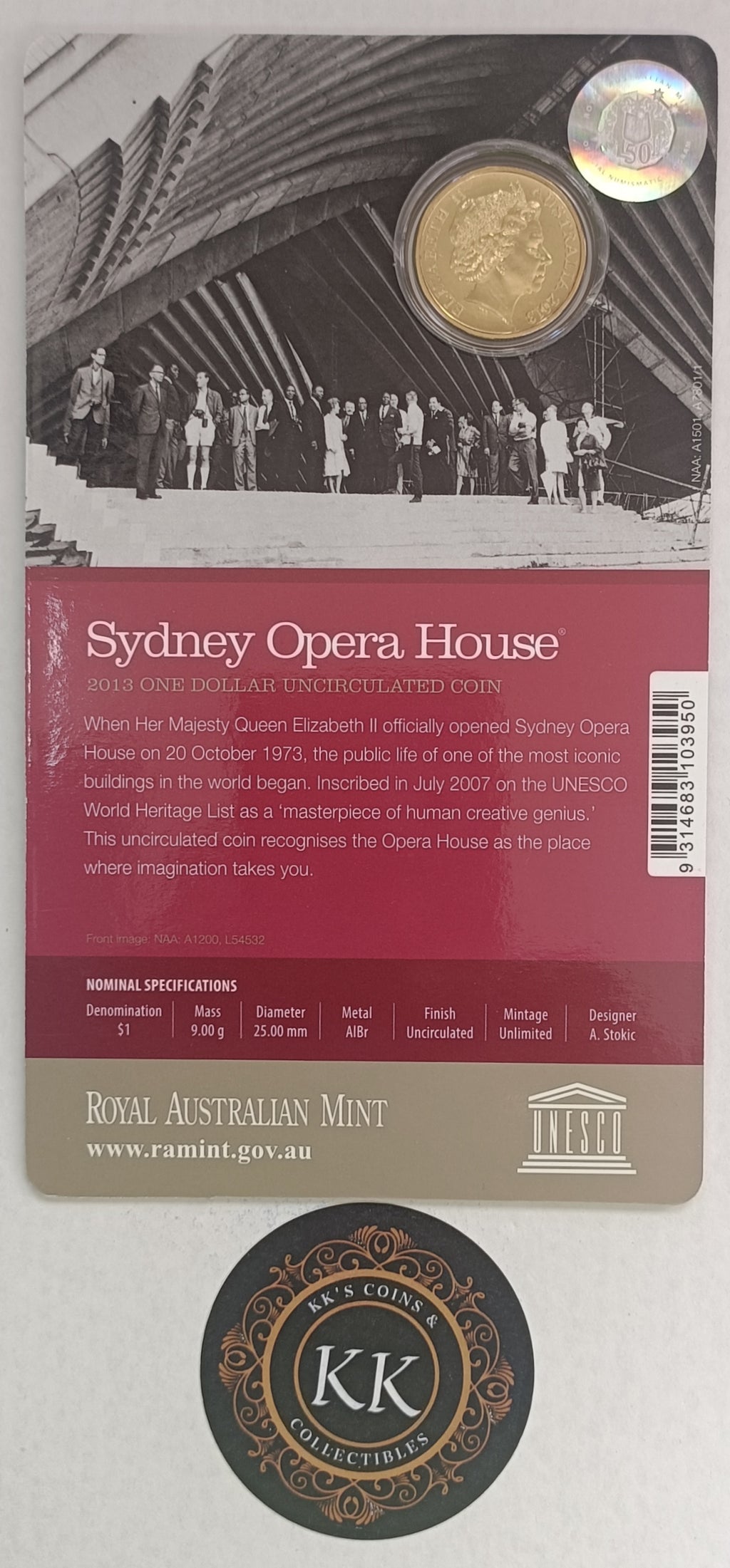 Australia 2013 Royal Australian Mint $1 Sydney Opera House Uncirculated Coin
