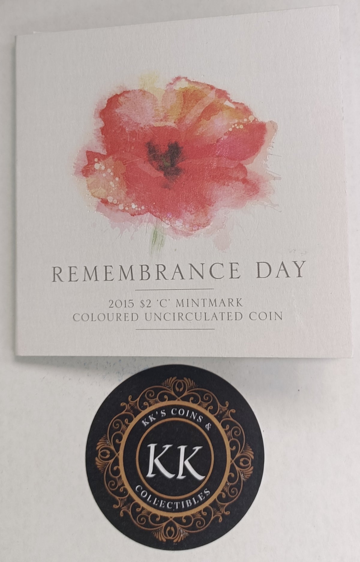 2015 $2 ‘C’ Mintmark Remembrance Orange Flanders Field Uncirculated Coin in Folder