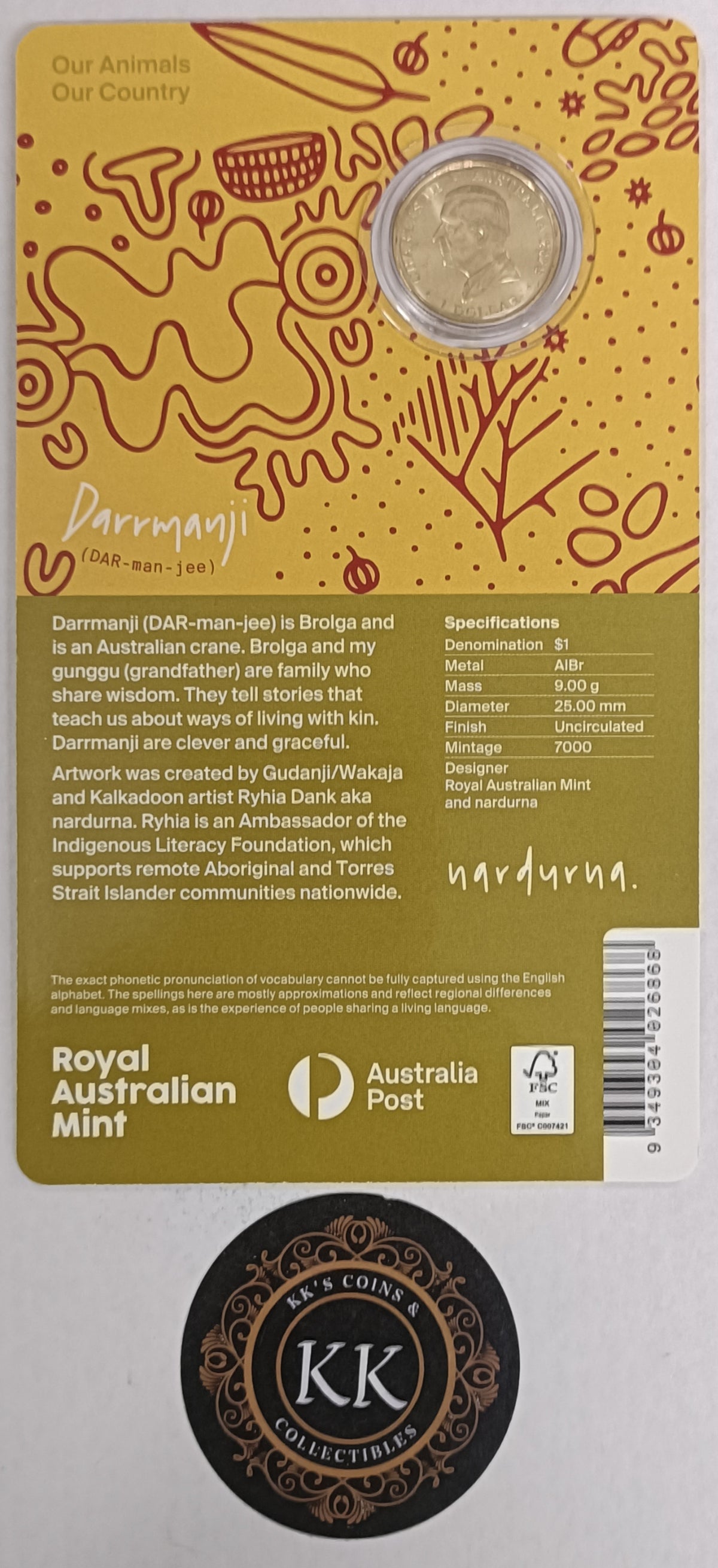 2026 Our Animals Our Country $1 Envelope Privy Mark Coin - Brolga