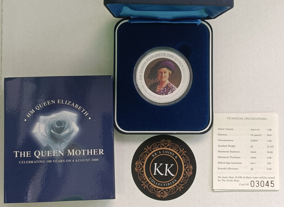 Perth Mint 2002 Her Majesty Queen Elizabeth The Queen Mother 1oz Coloured Silver Coin