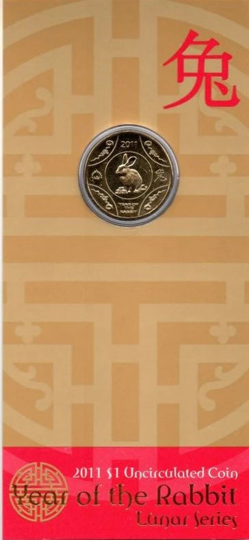 2011 $1, 1 Dollar Lunar Year of the Rabbit Uncirculated Coin on Card