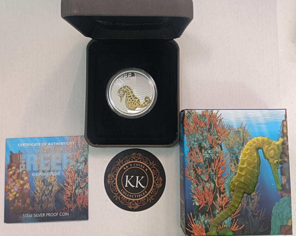 2010 50c Australian Sea Life The Reef - Seahorse - 1/2oz Silver Coloured Proof Coin
