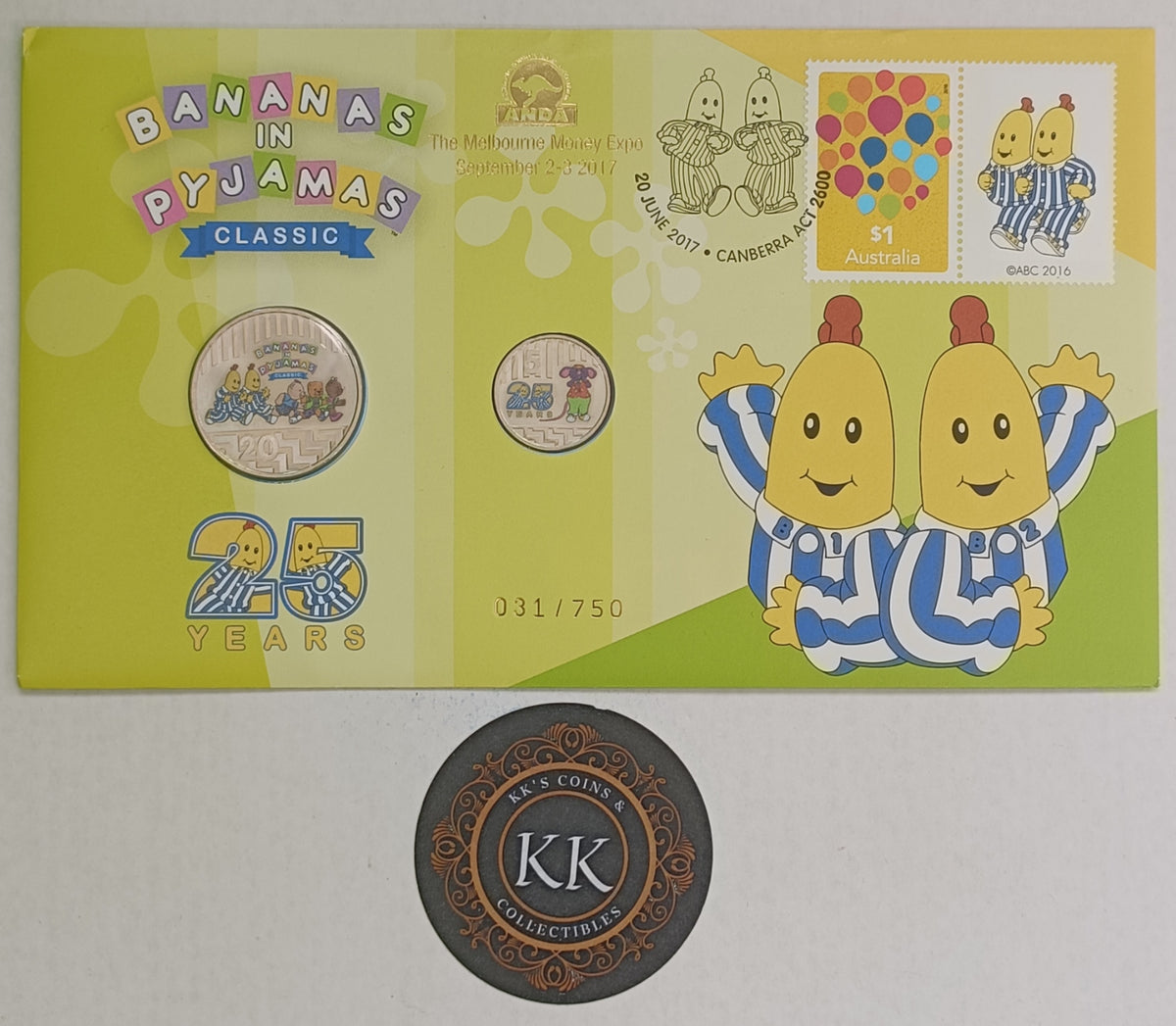 2017 Bananas in Pyjamas 25th Anniversary 20c and 5c Coloured Coin PNC - ANDA Show 031/750