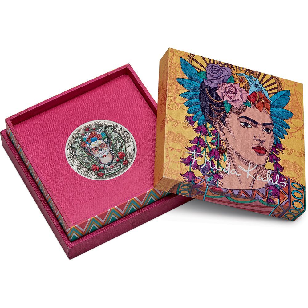 2024 2 Oz Frida Kahlo Silver Antiqued Coloured Coin
