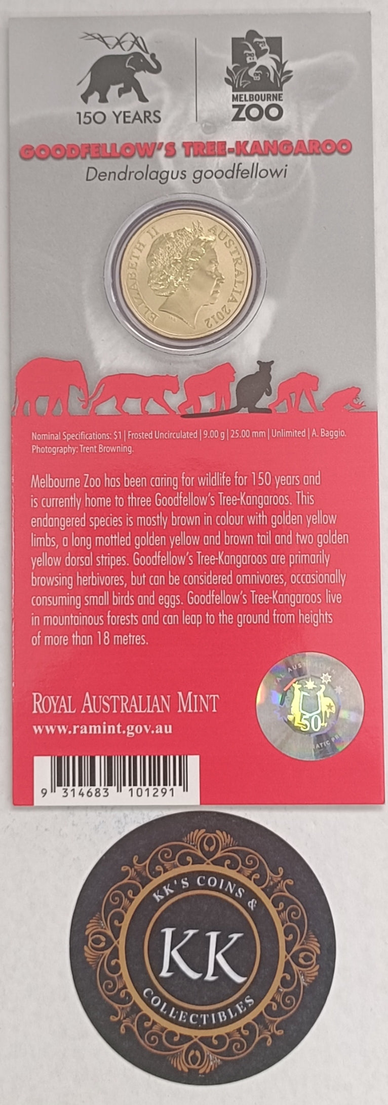 2012 $1 Animals of The Zoo - Goodfellow's Tree-Kangaroo Uncirculated Coin on Card