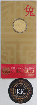 2011 $1, 1 Dollar Lunar Year of the Rabbit Uncirculated Coin on Card