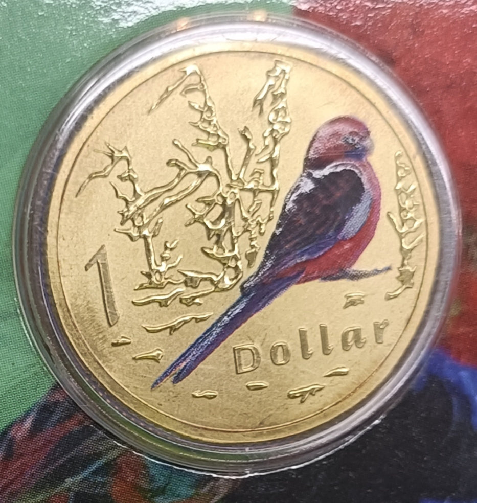 2011 $1 Air Series - Crimson Rosella Uncirculated Coin on Card