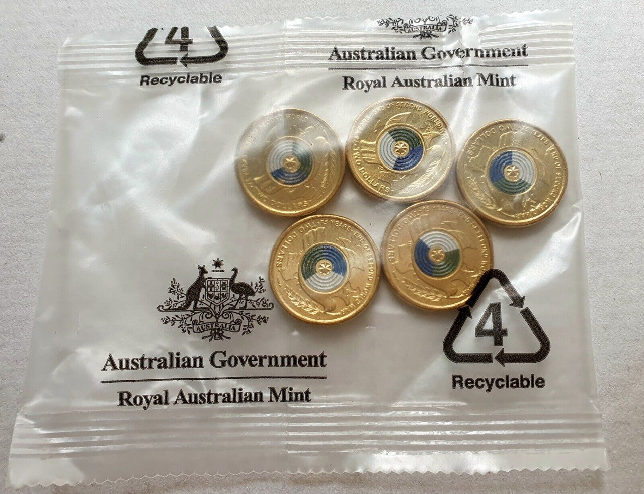 $2 2020 75th Anniversary Of The End Of WWII RAM Coin bag (5 Coins)