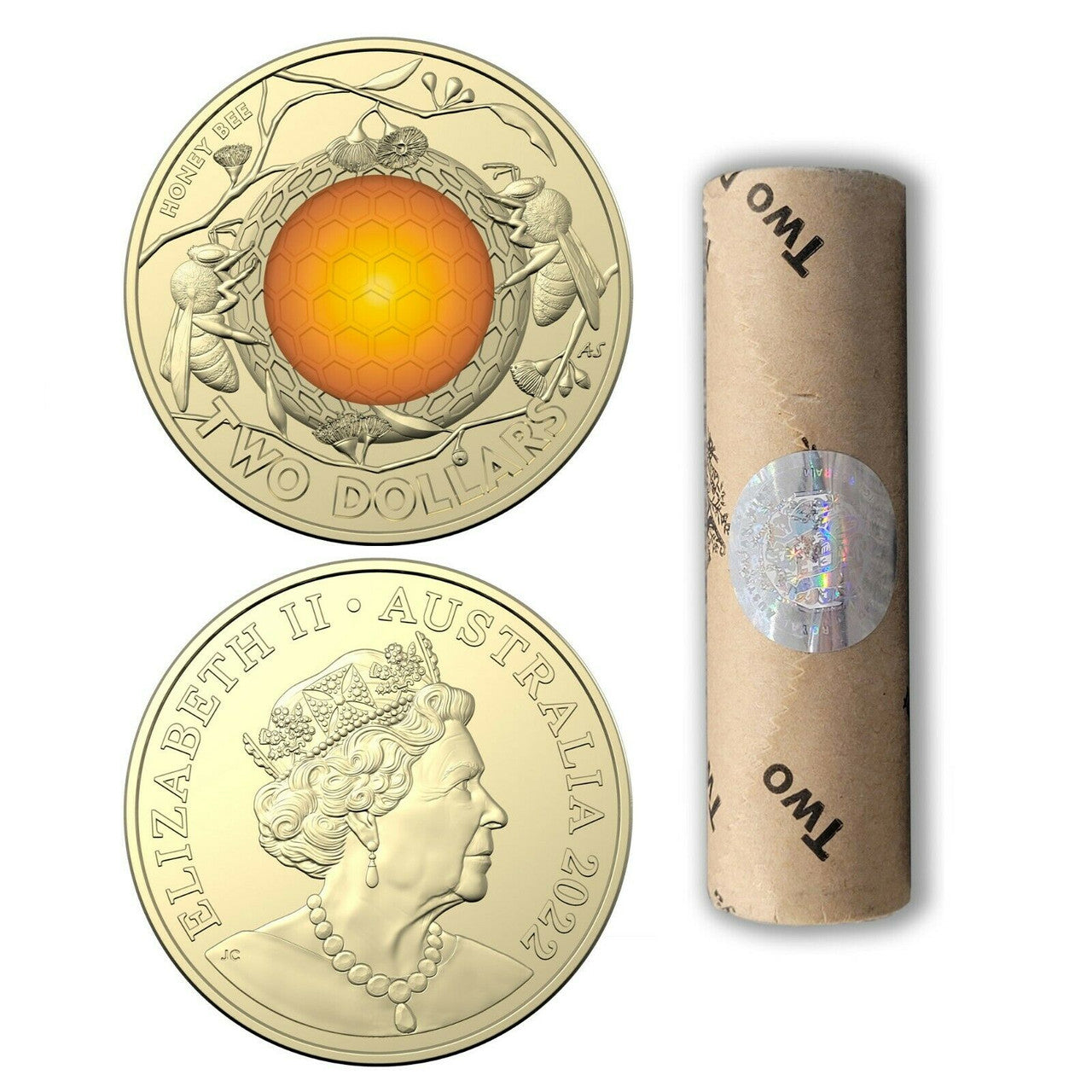 2022 $2.00 Australian Honey Bee Coloured Circulated Coin Roll with RAM Hologram Sticker